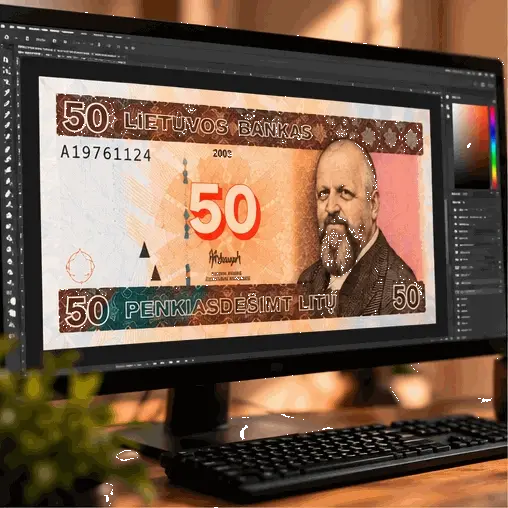 Personalizuoto 50 litų kūrinio maketavimo procesas